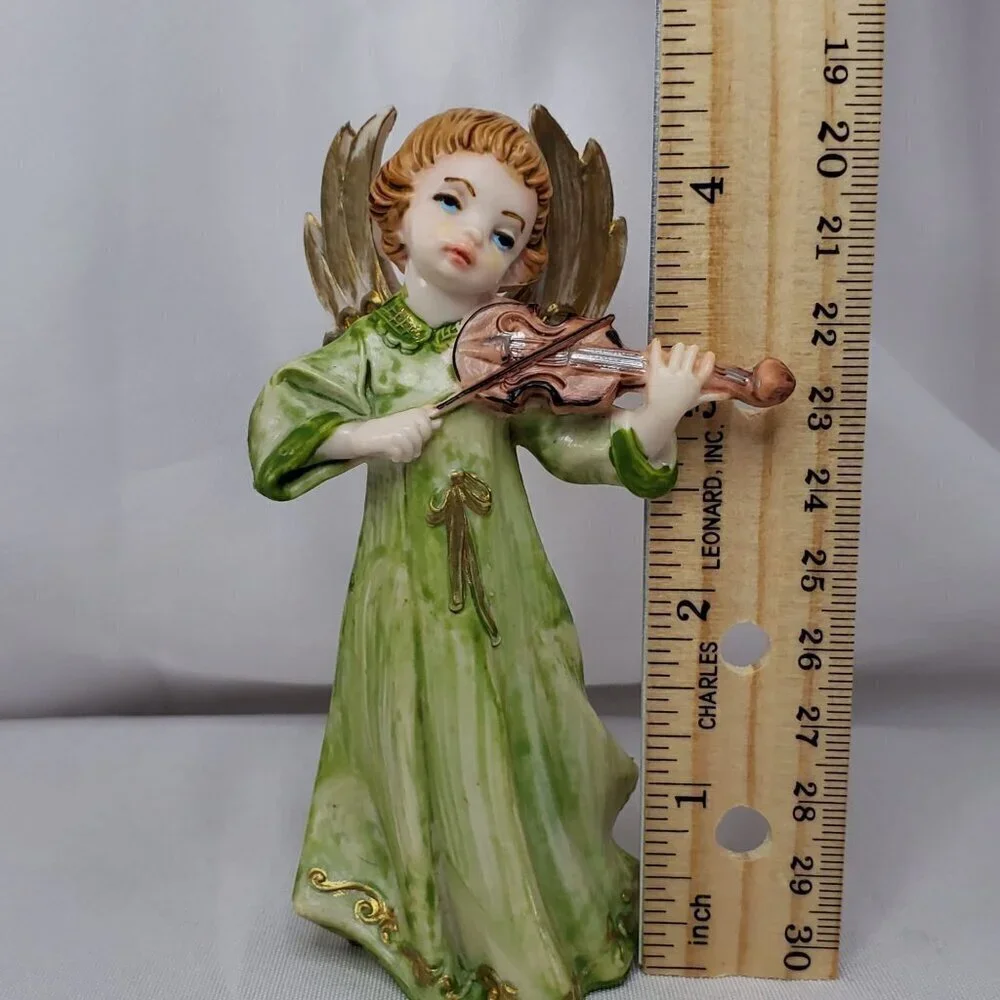VTG Fontanini Plastic Depose Italy Angel #163 Green Figurine Playing Violin